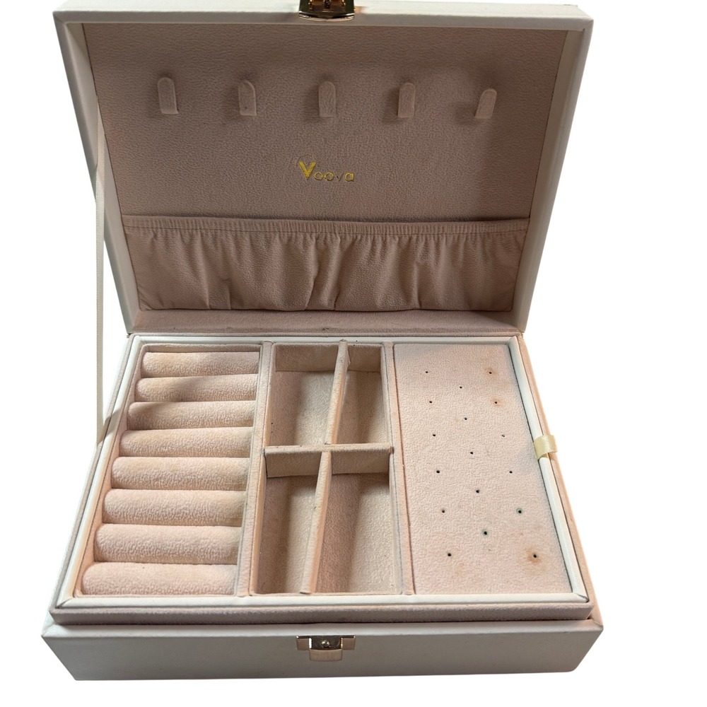 Voova Jewelry Box Organizer Velvet Double Layer Ring Earring Case